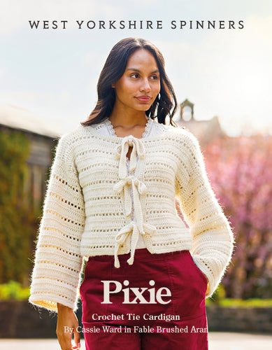 WYS Pixie Crochet Tie Cardigan Pattern for Fable Brushed Aran
