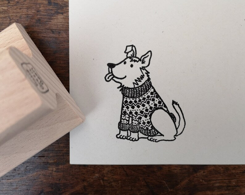 Rubber Stamp - Dog in Jumper by Katie Green